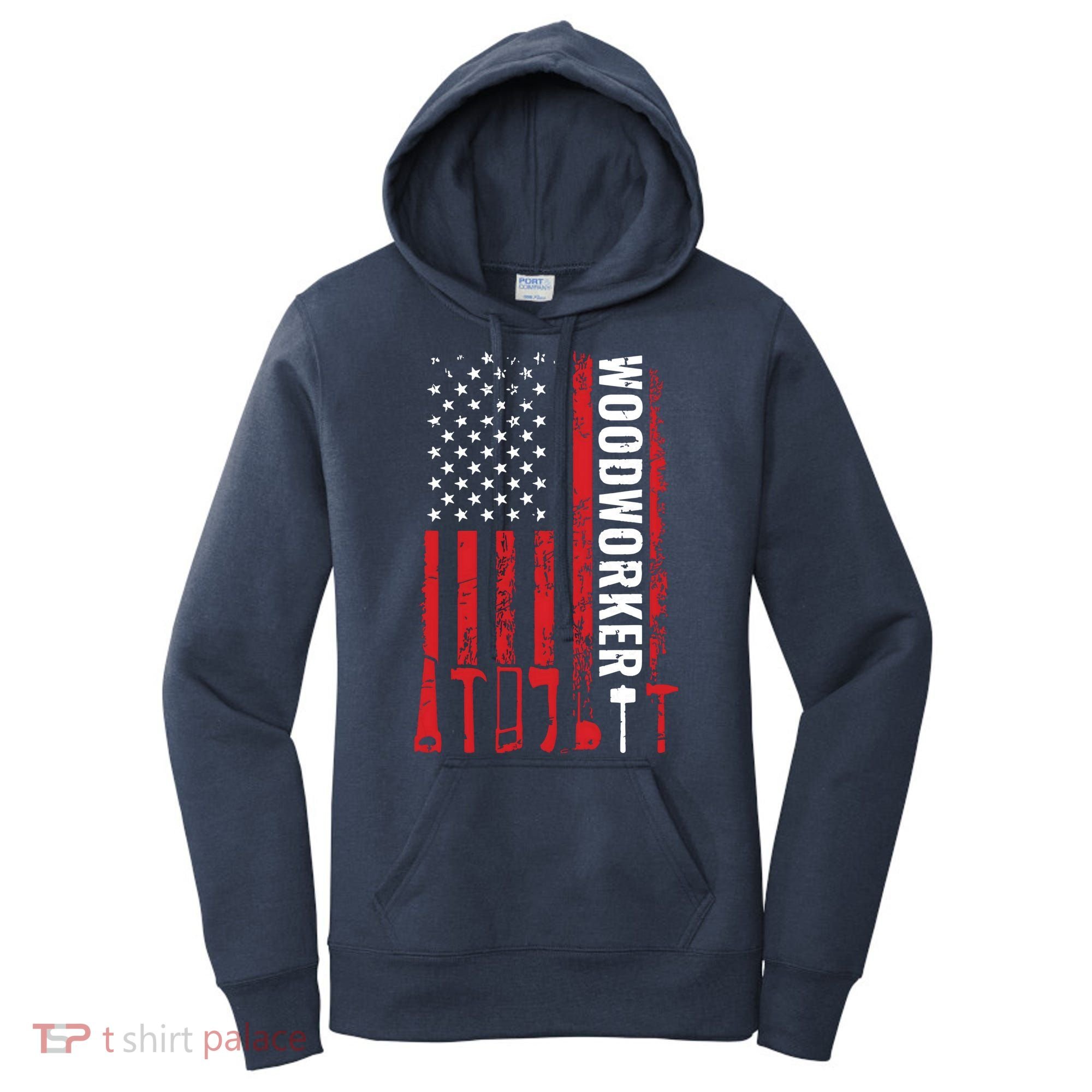 American Flag Woodworker Carpenter Funny Woodworking Women's Hoodie