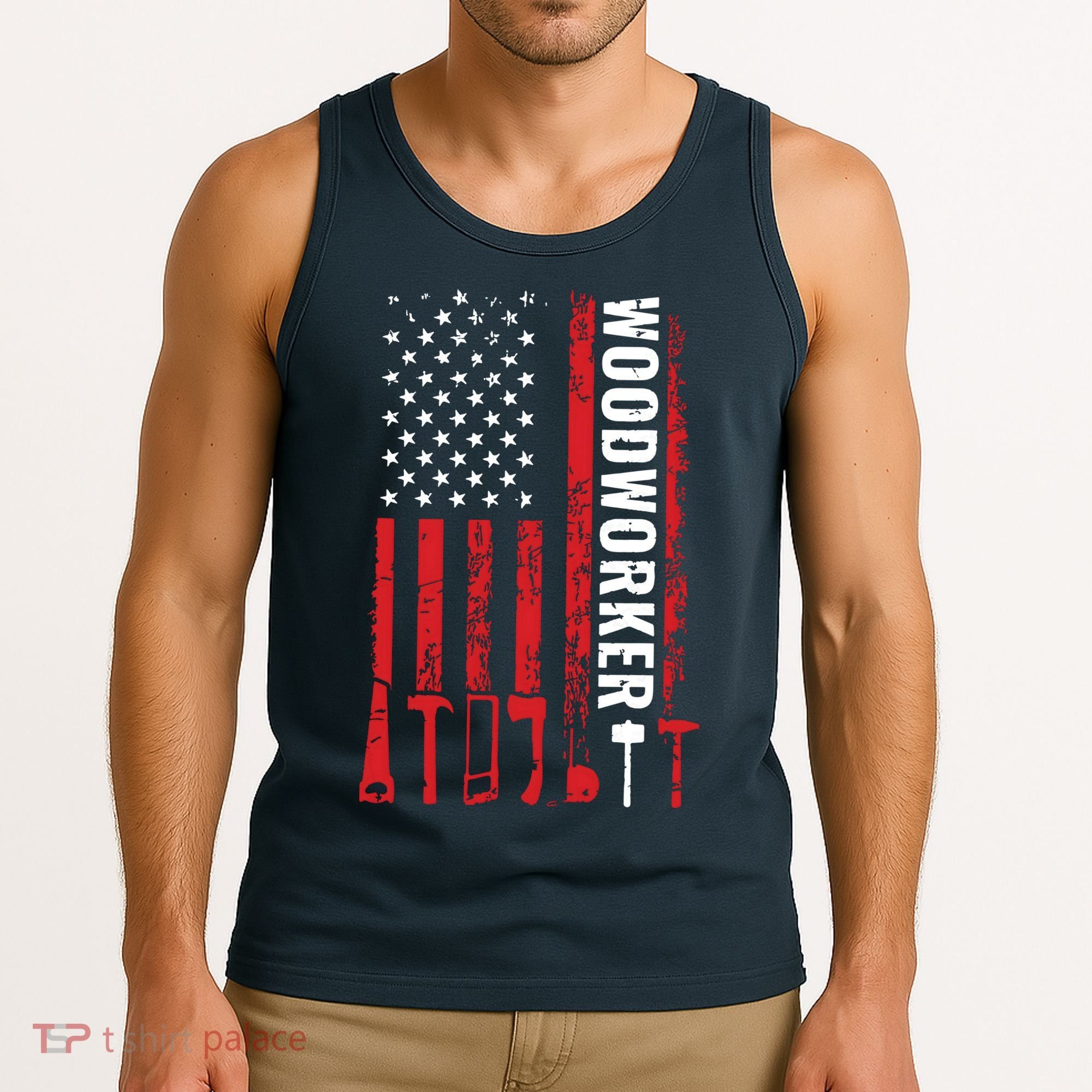 American Flag Woodworker Carpenter Funny Woodworking Tank Top
