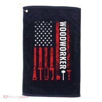 American Flag Woodworker Carpenter Funny Woodworking Golf Towel thumb 0