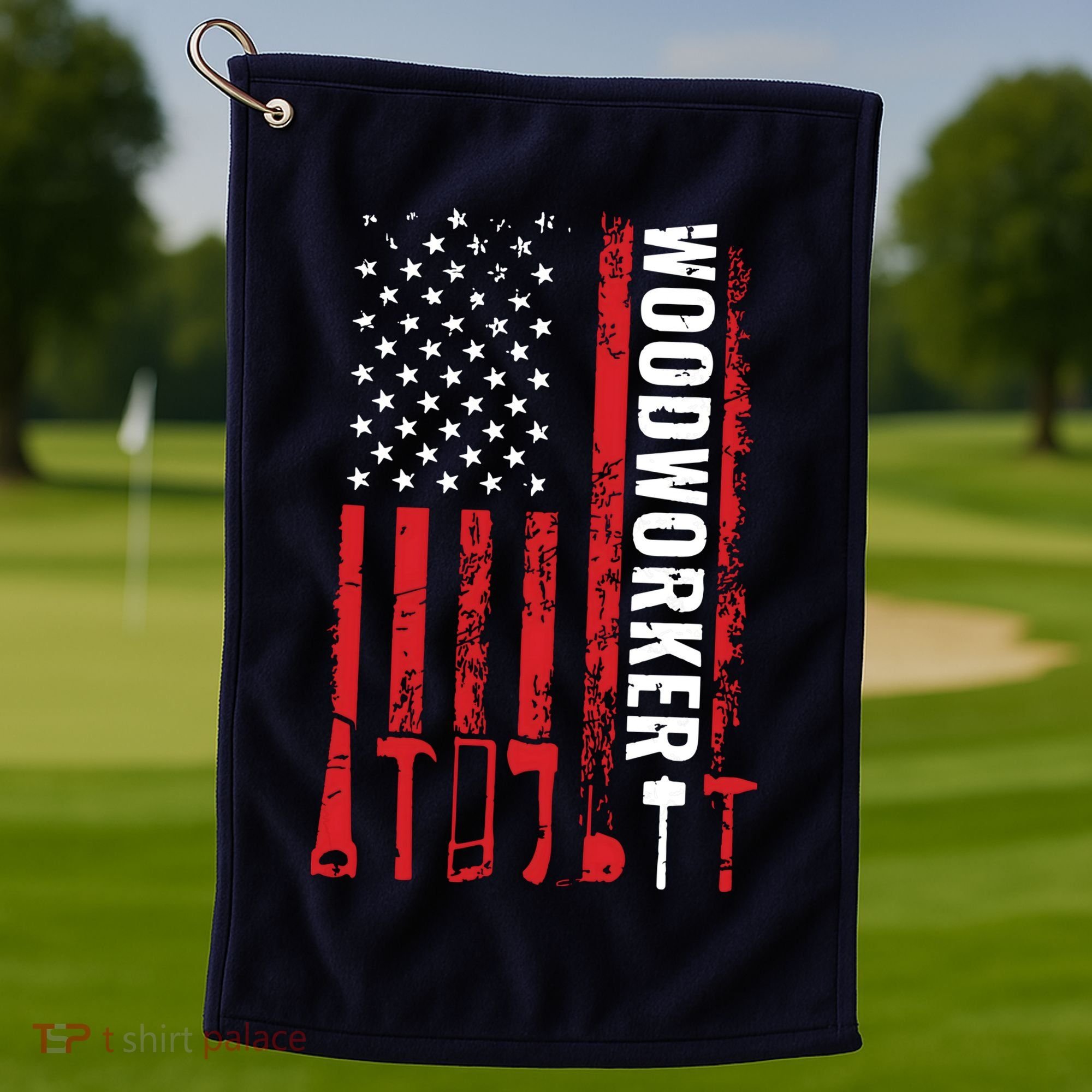 American Flag Woodworker Carpenter Funny Woodworking Golf Towel