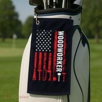 American Flag Woodworker Carpenter Funny Woodworking Golf Towel thumb 2