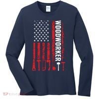 American Flag Woodworker Carpenter Funny Woodworking Women's Long Sleeve Shirt thumb 0