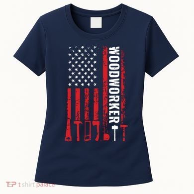 American Flag Woodworker Carpenter Funny Woodworking Women's T-Shirt