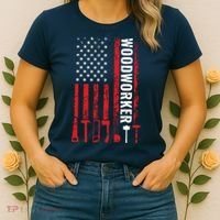 American Flag Woodworker Carpenter Funny Woodworking Women's T-Shirt thumb 2