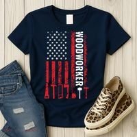 American Flag Woodworker Carpenter Funny Woodworking Women's T-Shirt thumb 3