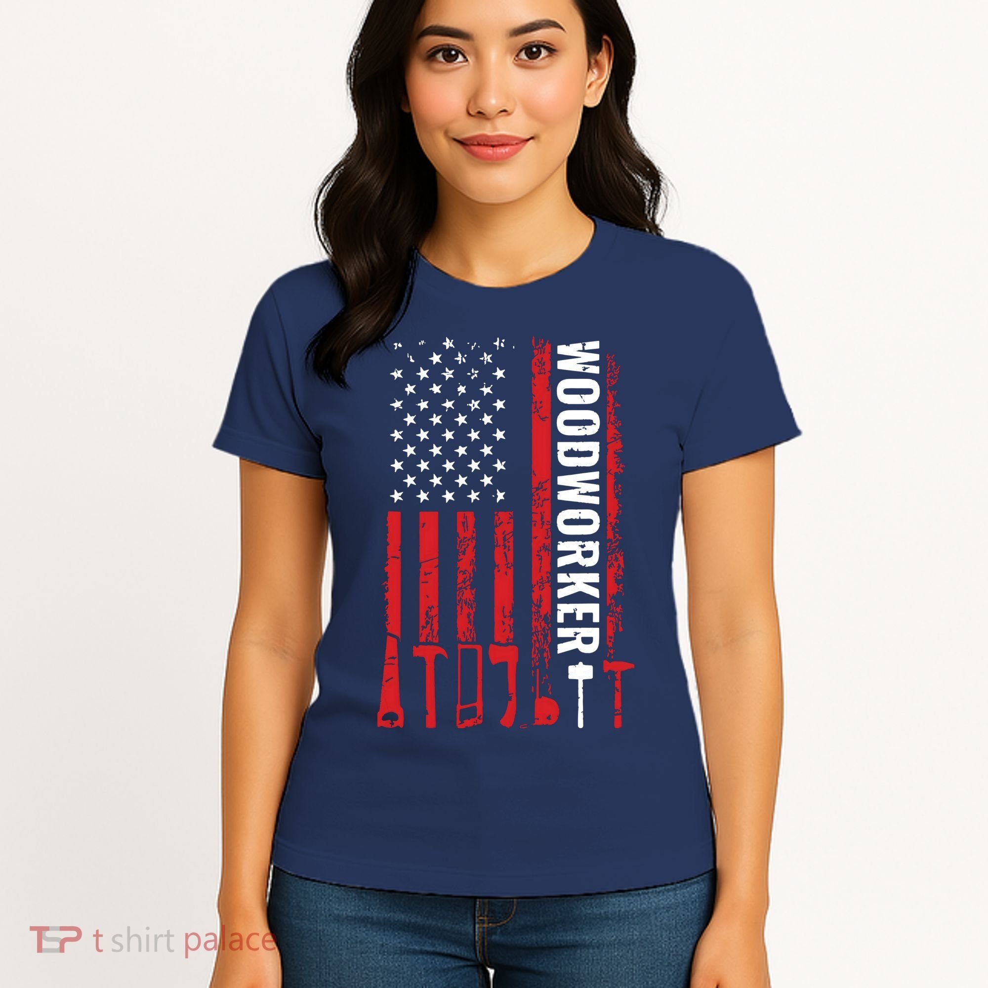 American Flag Woodworker Carpenter Funny Woodworking Women's T-Shirt