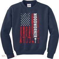 American Flag Woodworker Carpenter Funny Woodworking Kids Sweatshirt thumb 0