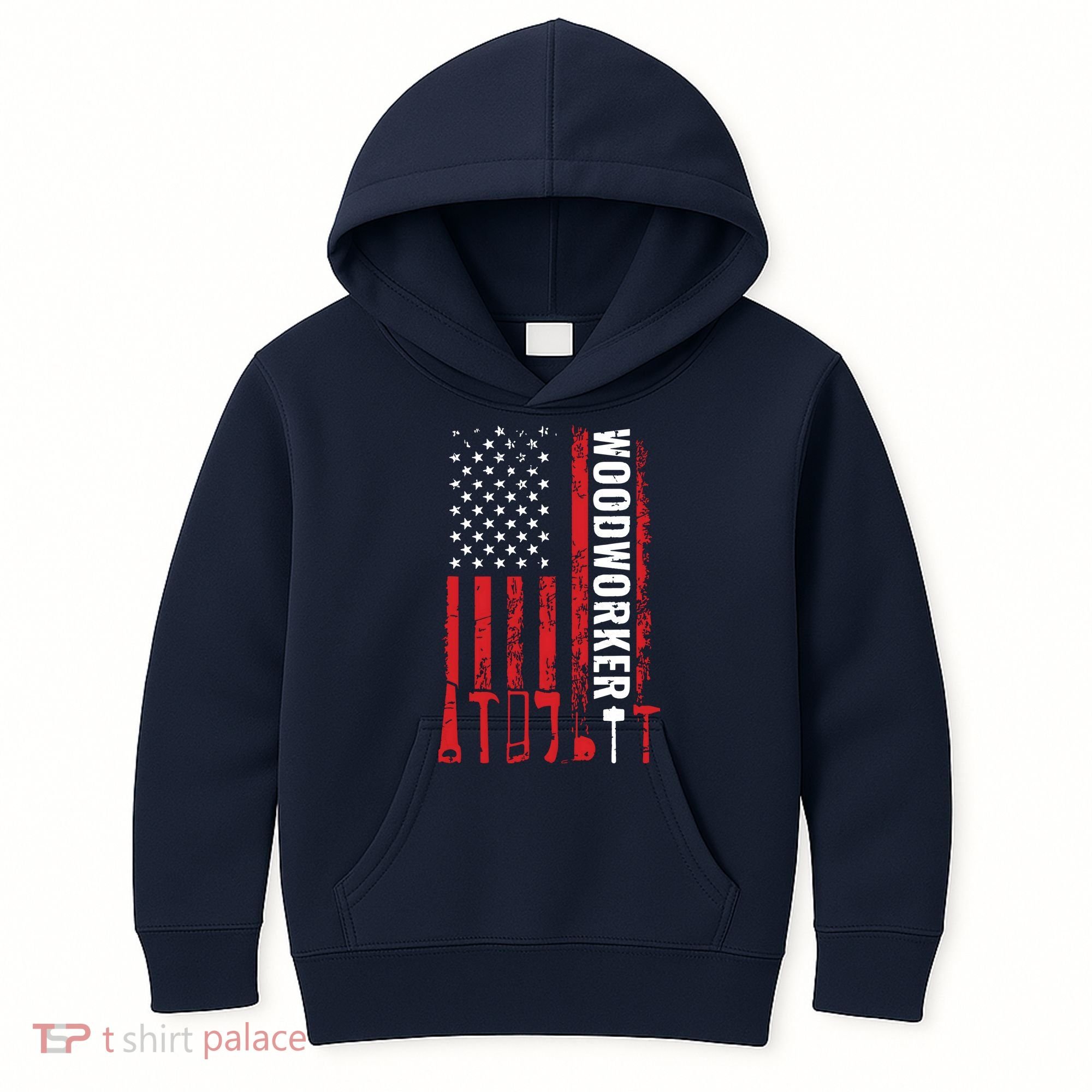 American Flag Woodworker Carpenter Funny Woodworking Kids Hoodie