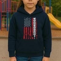 American Flag Woodworker Carpenter Funny Woodworking Kids Hoodie thumb 3
