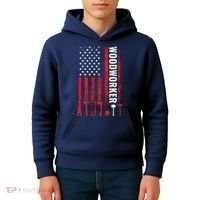 American Flag Woodworker Carpenter Funny Woodworking Kids Hoodie thumb 4