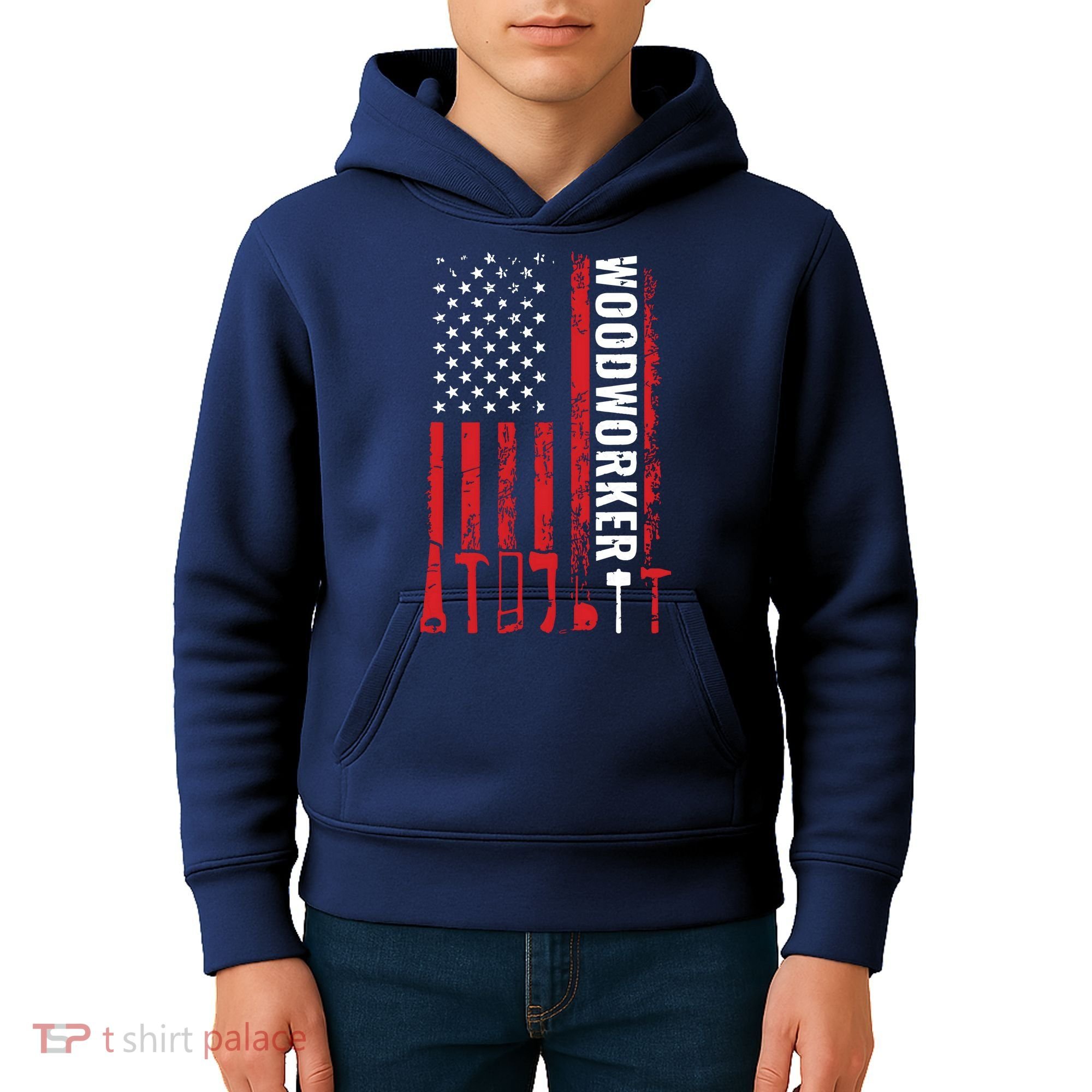 American Flag Woodworker Carpenter Funny Woodworking Kids Hoodie