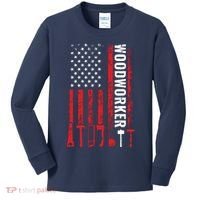 American Flag Woodworker Carpenter Funny Woodworking Kids Long Sleeve Shirt thumb 0