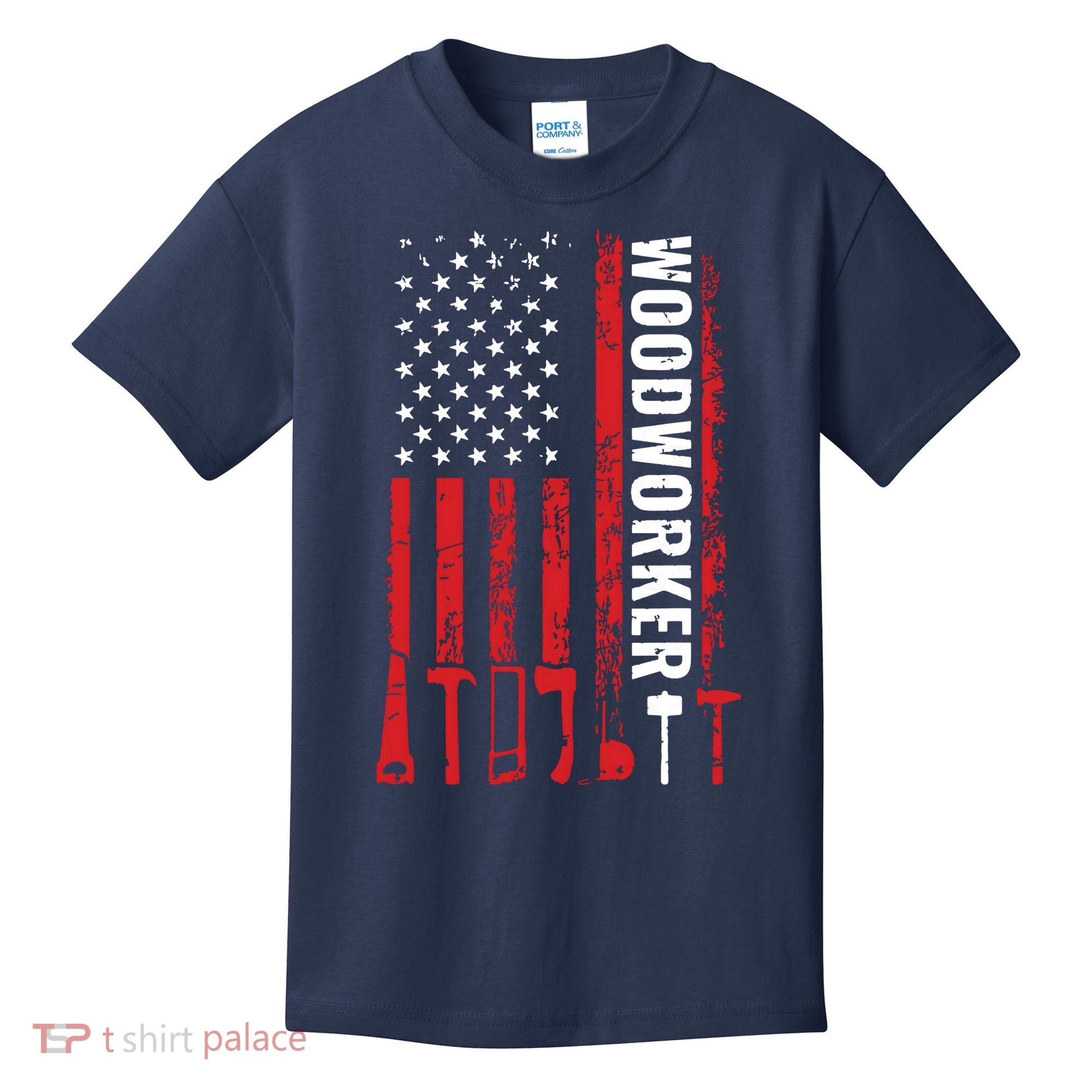American Flag Woodworker Carpenter Funny Woodworking Kids T-Shirt