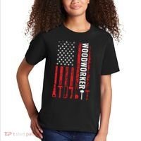 American Flag Woodworker Carpenter Funny Woodworking Kids T-Shirt thumb 2