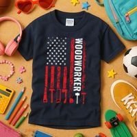 American Flag Woodworker Carpenter Funny Woodworking Kids T-Shirt thumb 3