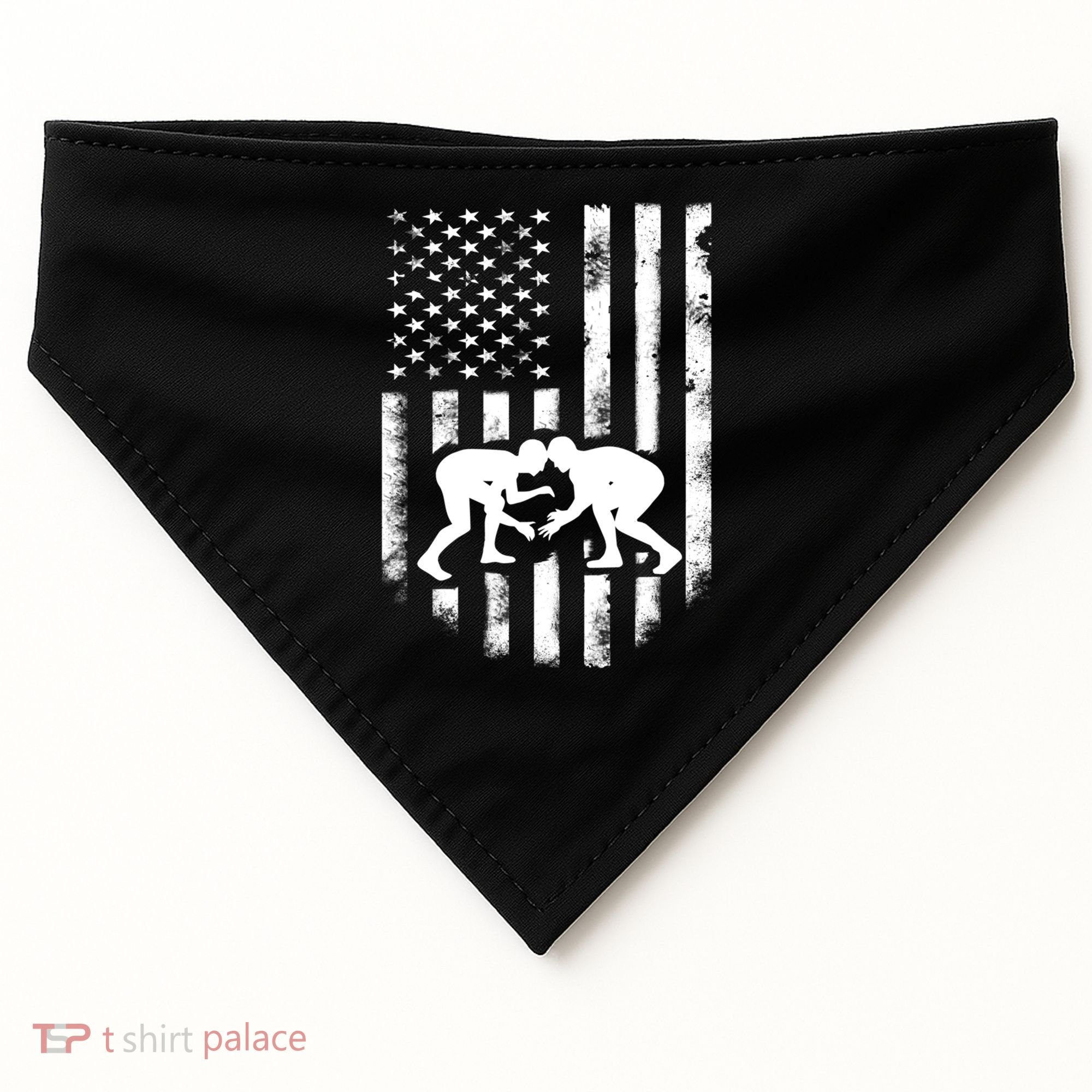 American Flag Wrestling Meaningful Gift Distressed Wrestle Gift Tee USA-Made Doggie Bandana