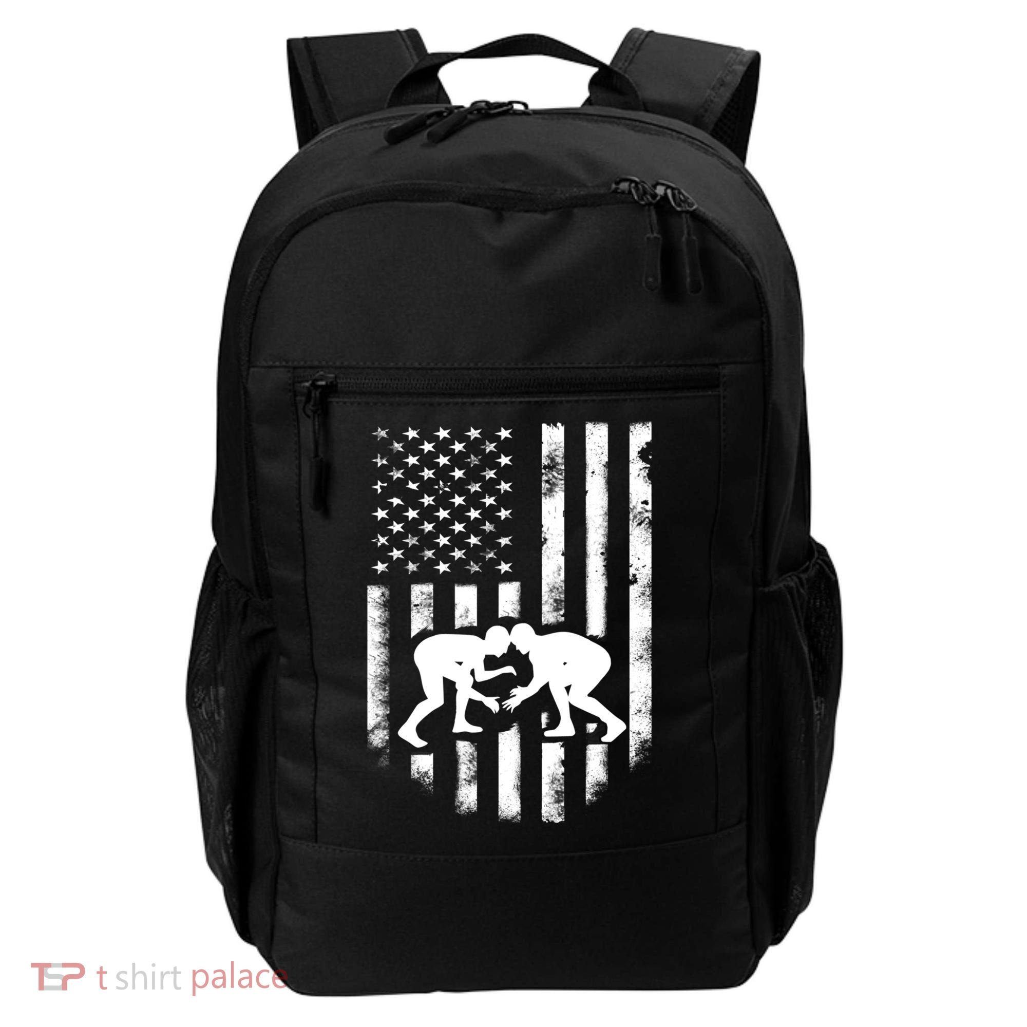 American Flag Wrestling Meaningful Gift Distressed Wrestle Gift Tee Backpack