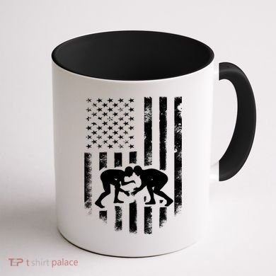American Flag Wrestling Meaningful Gift Distressed Wrestle Gift Tee Coffee Mug back