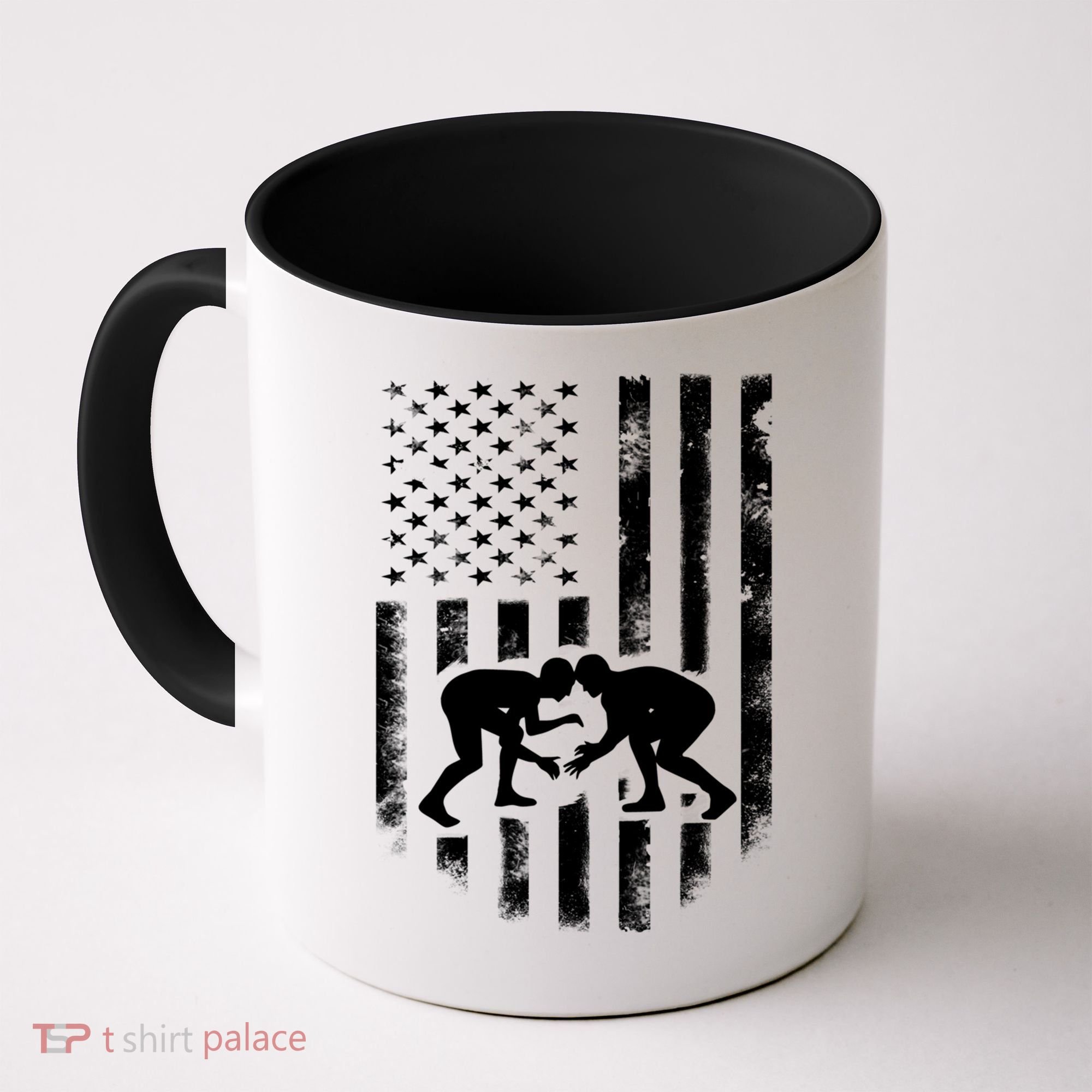 American Flag Wrestling Meaningful Gift Distressed Wrestle Gift Tee Coffee Mug