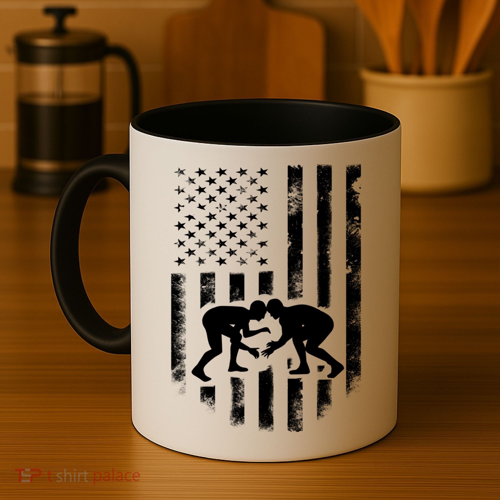 American Flag Wrestling Meaningful Gift Distressed Wrestle Gift Tee Coffee Mug
