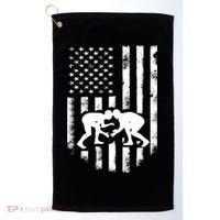 American Flag Wrestling Meaningful Gift Distressed Wrestle Gift Tee Golf Towel thumb 0