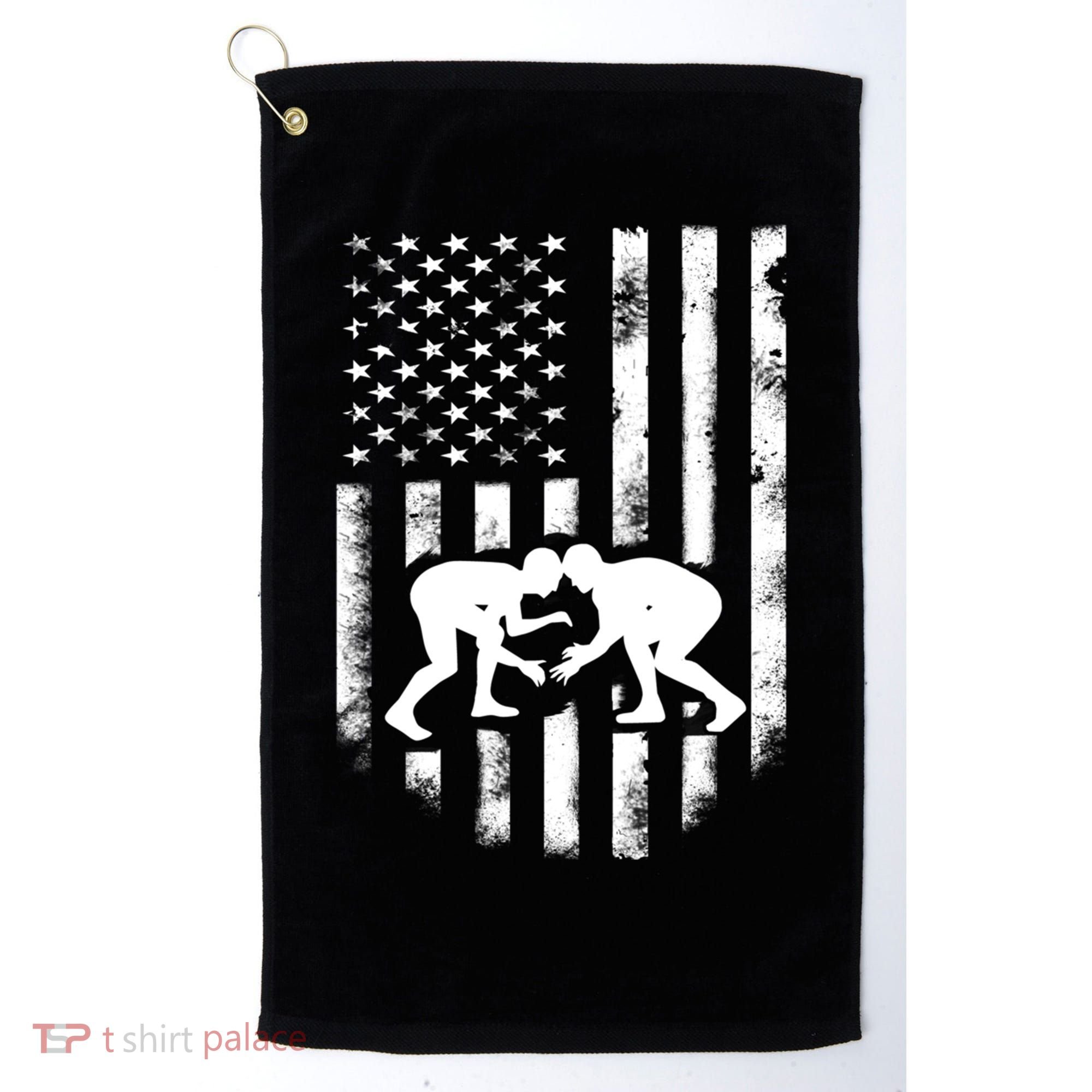 American Flag Wrestling Meaningful Gift Distressed Wrestle Gift Tee Golf Towel