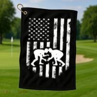 American Flag Wrestling Meaningful Gift Distressed Wrestle Gift Tee Golf Towel thumb 1