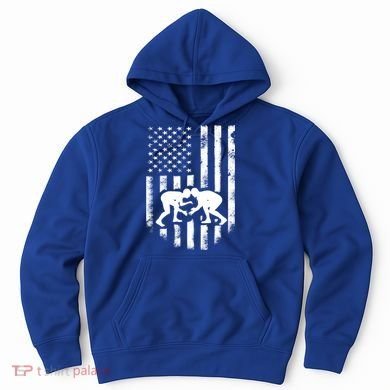 American Flag Wrestling Meaningful Gift Distressed Wrestle Gift Tee Hoodie