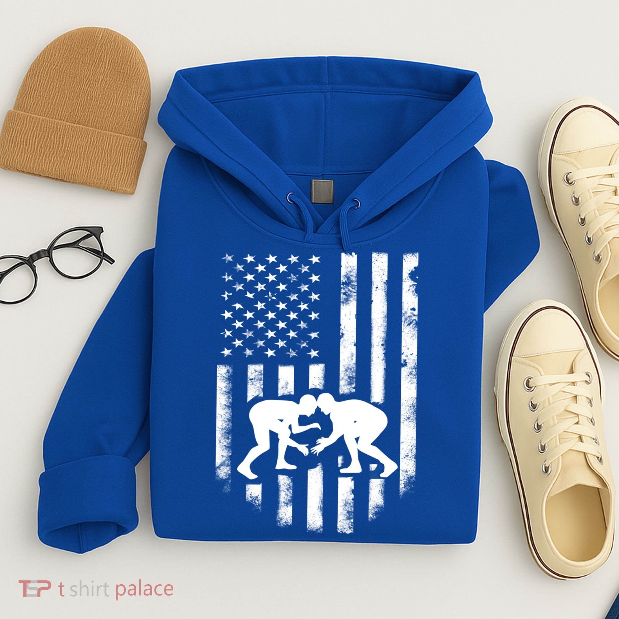 American Flag Wrestling Meaningful Gift Distressed Wrestle Gift Tee Hoodie