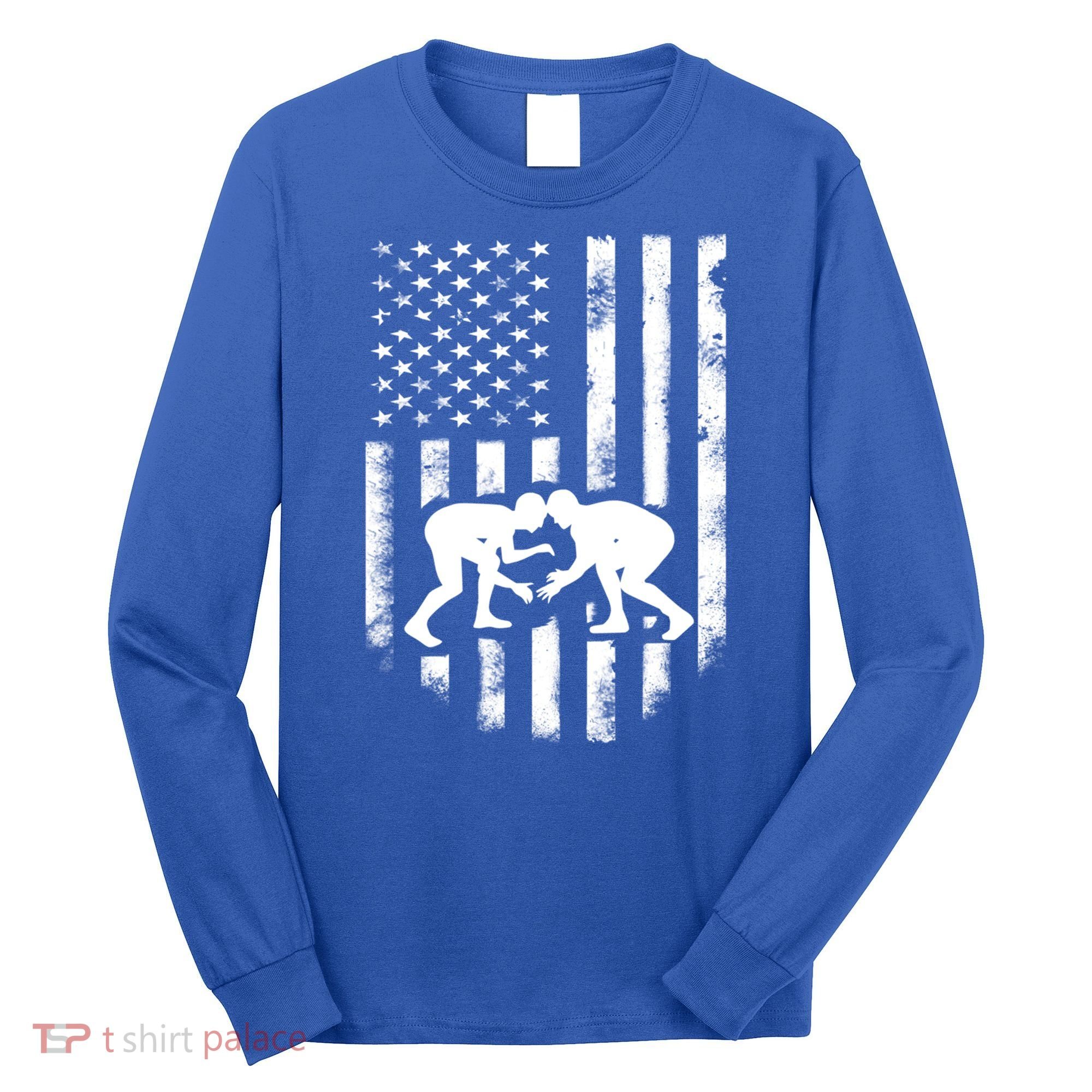 American Flag Wrestling Meaningful Gift Distressed Wrestle Gift Tee Long Sleeve Shirt
