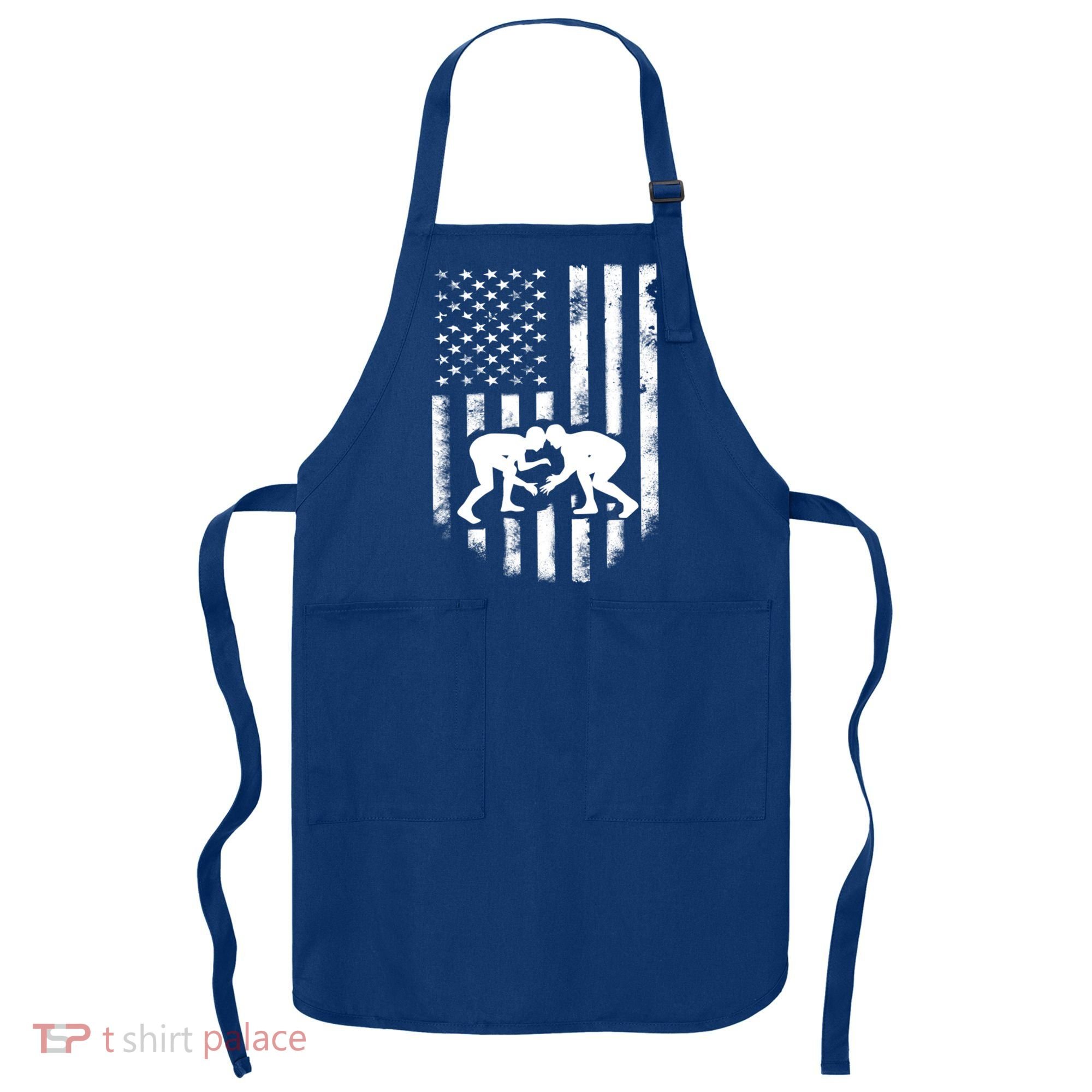 American Flag Wrestling Meaningful Gift Distressed Wrestle Gift Tee Apron