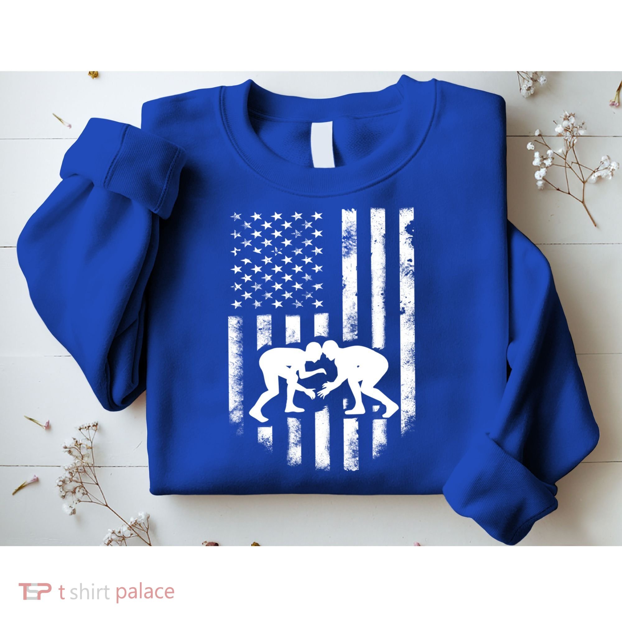 American Flag Wrestling Meaningful Gift Distressed Wrestle Gift Tee Sweatshirt