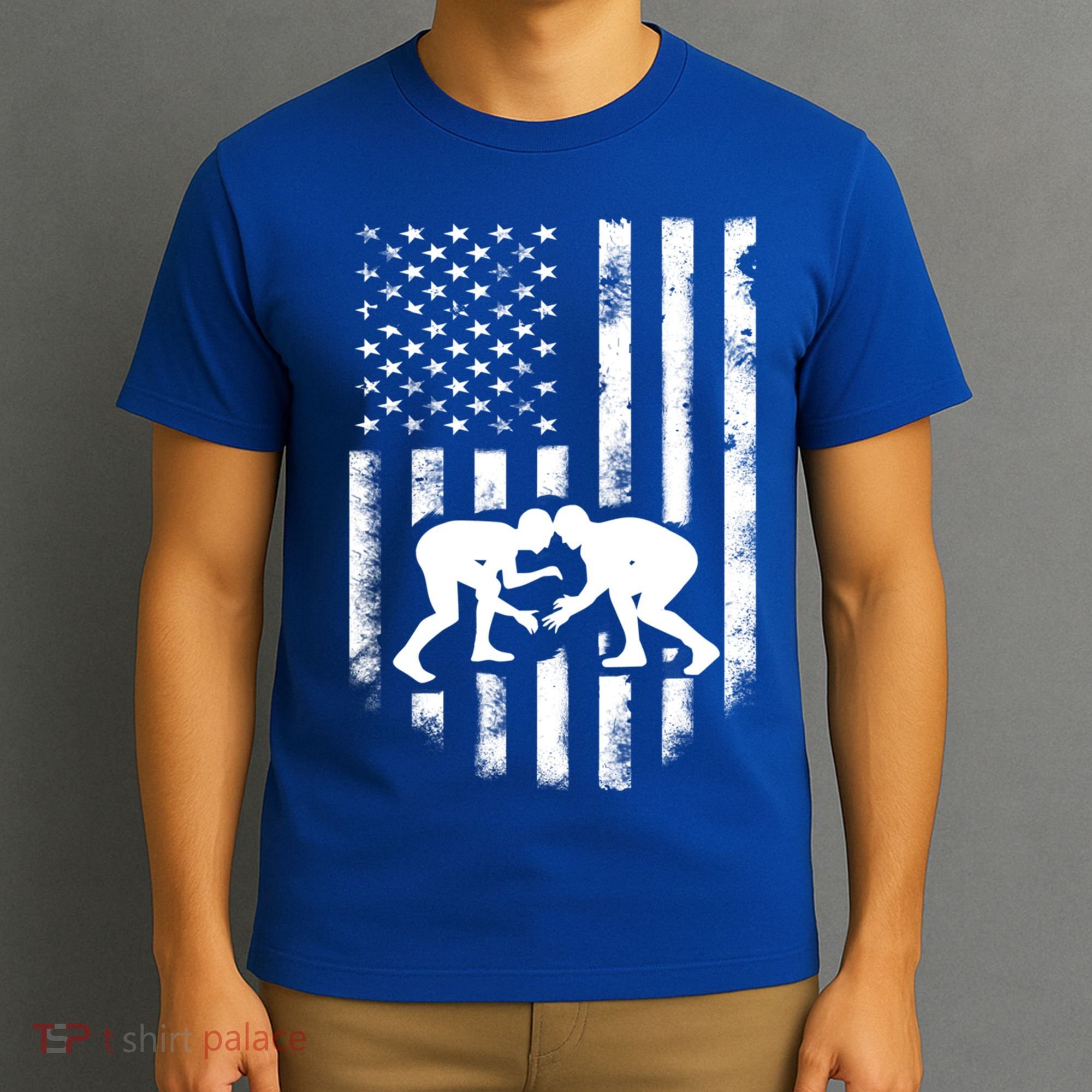 American Flag Wrestling Meaningful Gift Distressed Wrestle Gift Tee T-Shirt