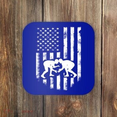 American Flag Wrestling Meaningful Gift Distressed Wrestle Gift Tee Coaster