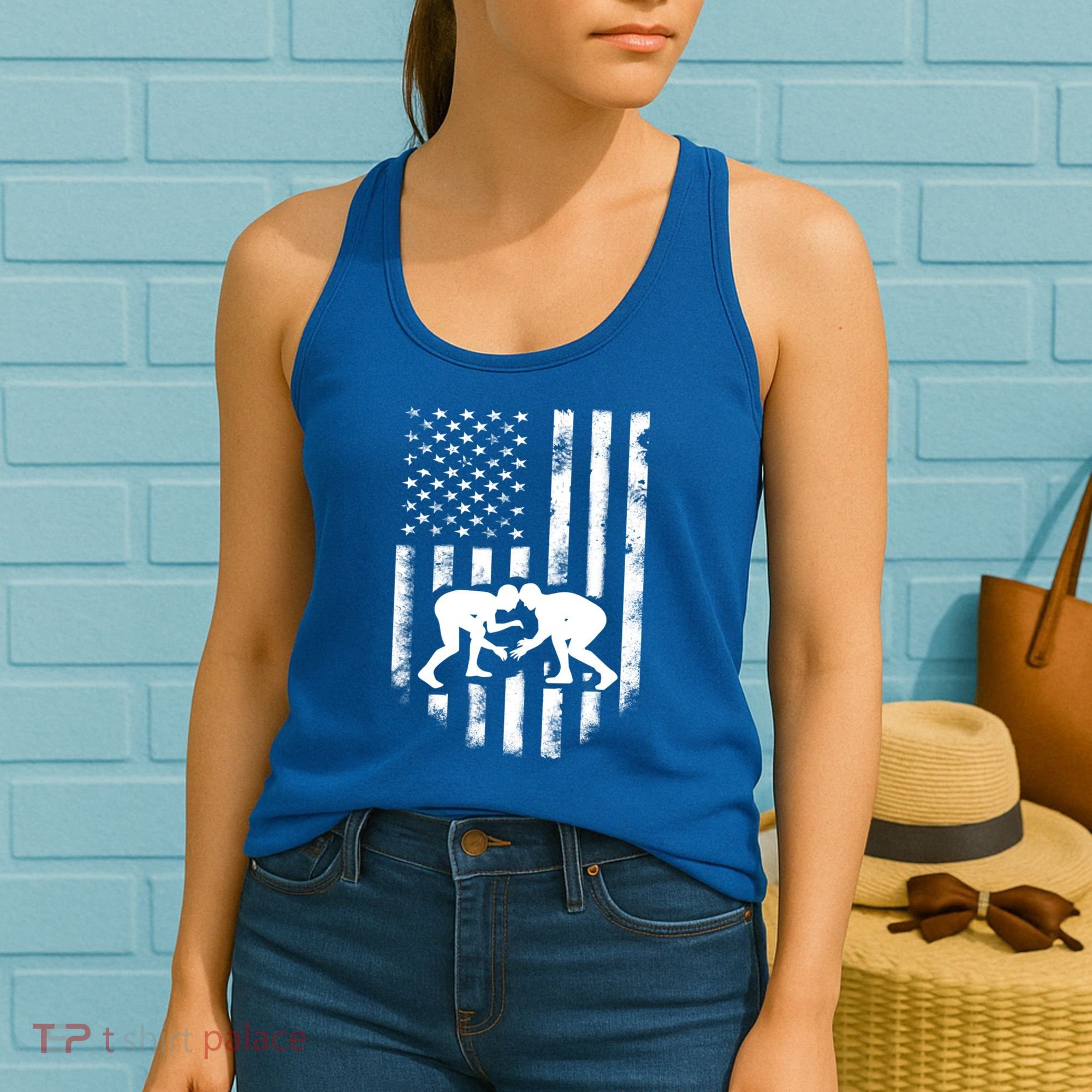 American Flag Wrestling Meaningful Gift Distressed Wrestle Gift Tee Women's Tank Top