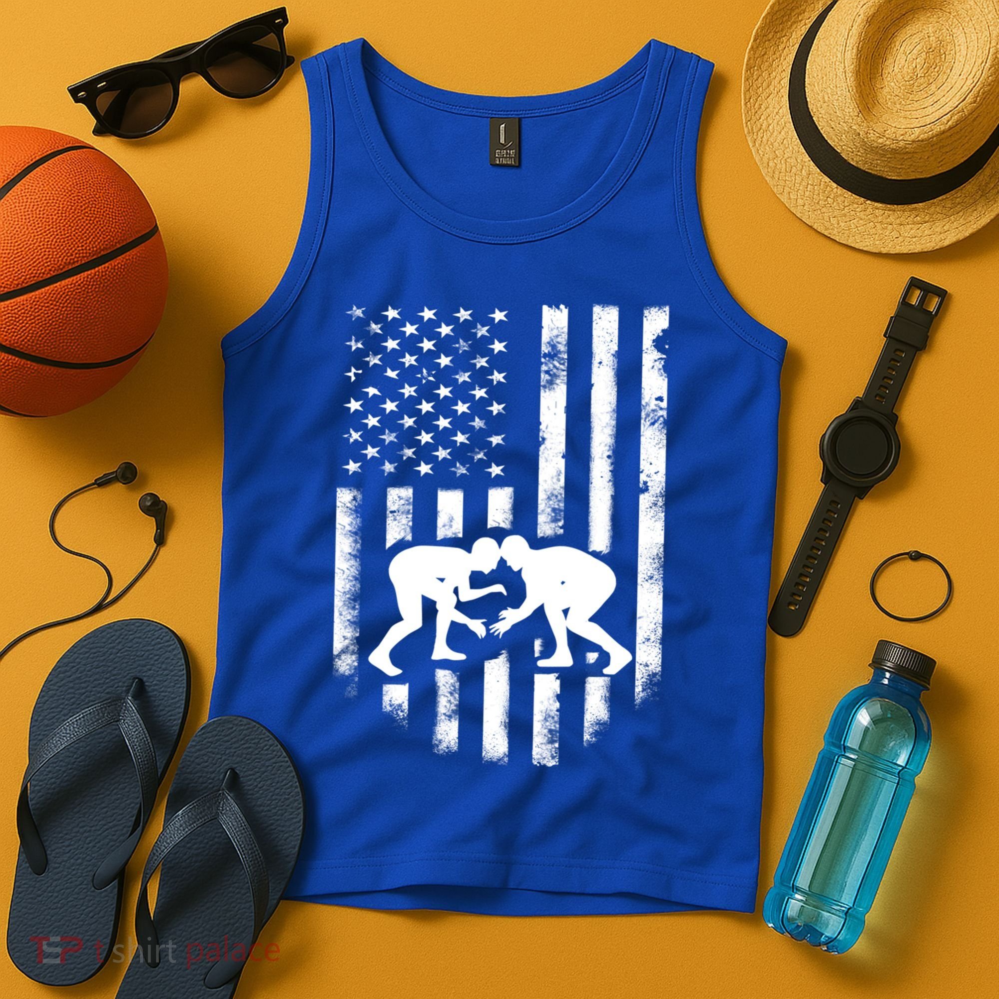 American Flag Wrestling Meaningful Gift Distressed Wrestle Gift Tee Tank Top