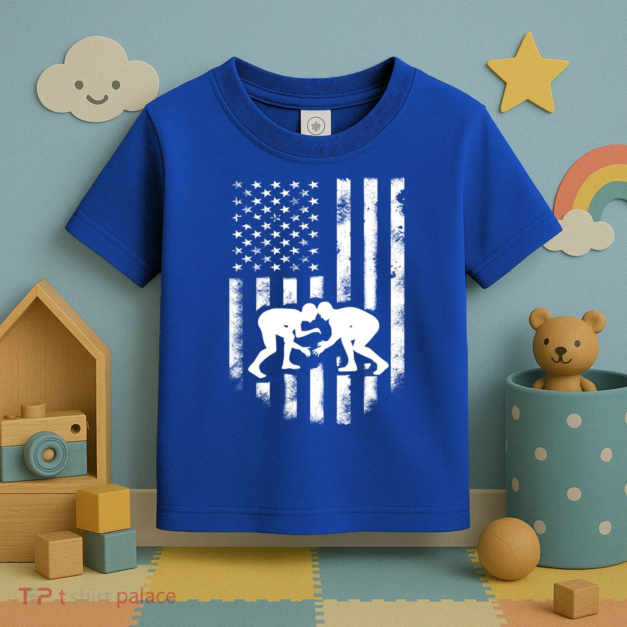 American Flag Wrestling Meaningful Gift Distressed Wrestle Gift Tee Toddler T-Shirt