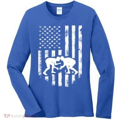 American Flag Wrestling Meaningful Gift Distressed Wrestle Gift Tee Women's Long Sleeve Shirt
