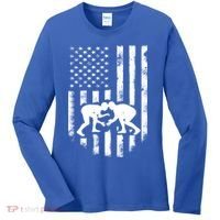 American Flag Wrestling Meaningful Gift Distressed Wrestle Gift Tee Women's Long Sleeve Shirt thumb 0