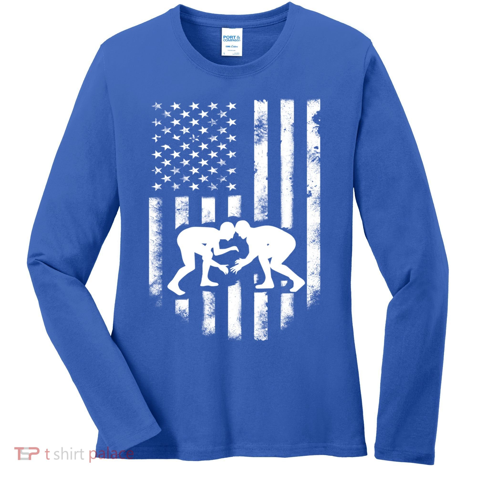 American Flag Wrestling Meaningful Gift Distressed Wrestle Gift Tee Women's Long Sleeve Shirt