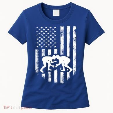 American Flag Wrestling Meaningful Gift Distressed Wrestle Gift Tee Women's T-Shirt