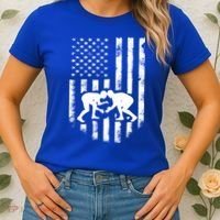 American Flag Wrestling Meaningful Gift Distressed Wrestle Gift Tee Women's T-Shirt thumb 2
