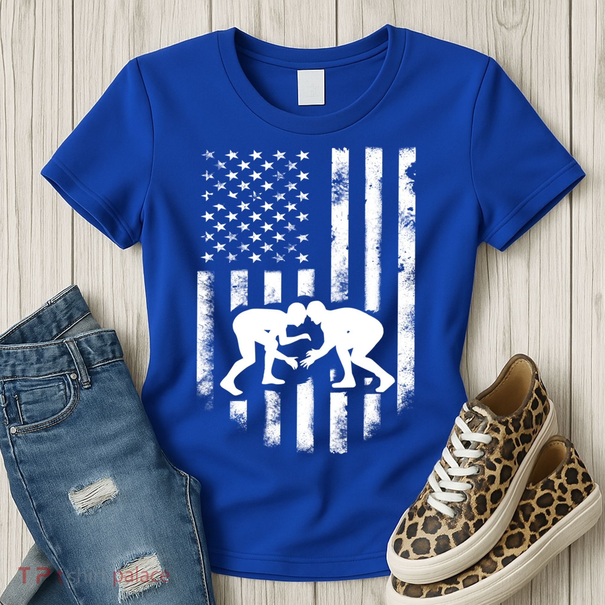 American Flag Wrestling Meaningful Gift Distressed Wrestle Gift Tee Women's T-Shirt