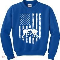 American Flag Wrestling Meaningful Gift Distressed Wrestle Gift Tee Kids Sweatshirt thumb 0