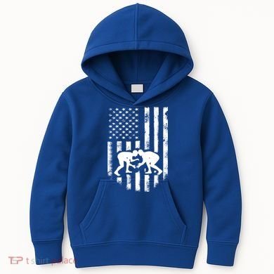 American Flag Wrestling Meaningful Gift Distressed Wrestle Gift Tee Kids Hoodie