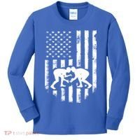 American Flag Wrestling Meaningful Gift Distressed Wrestle Gift Tee Kids Long Sleeve Shirt thumb 0