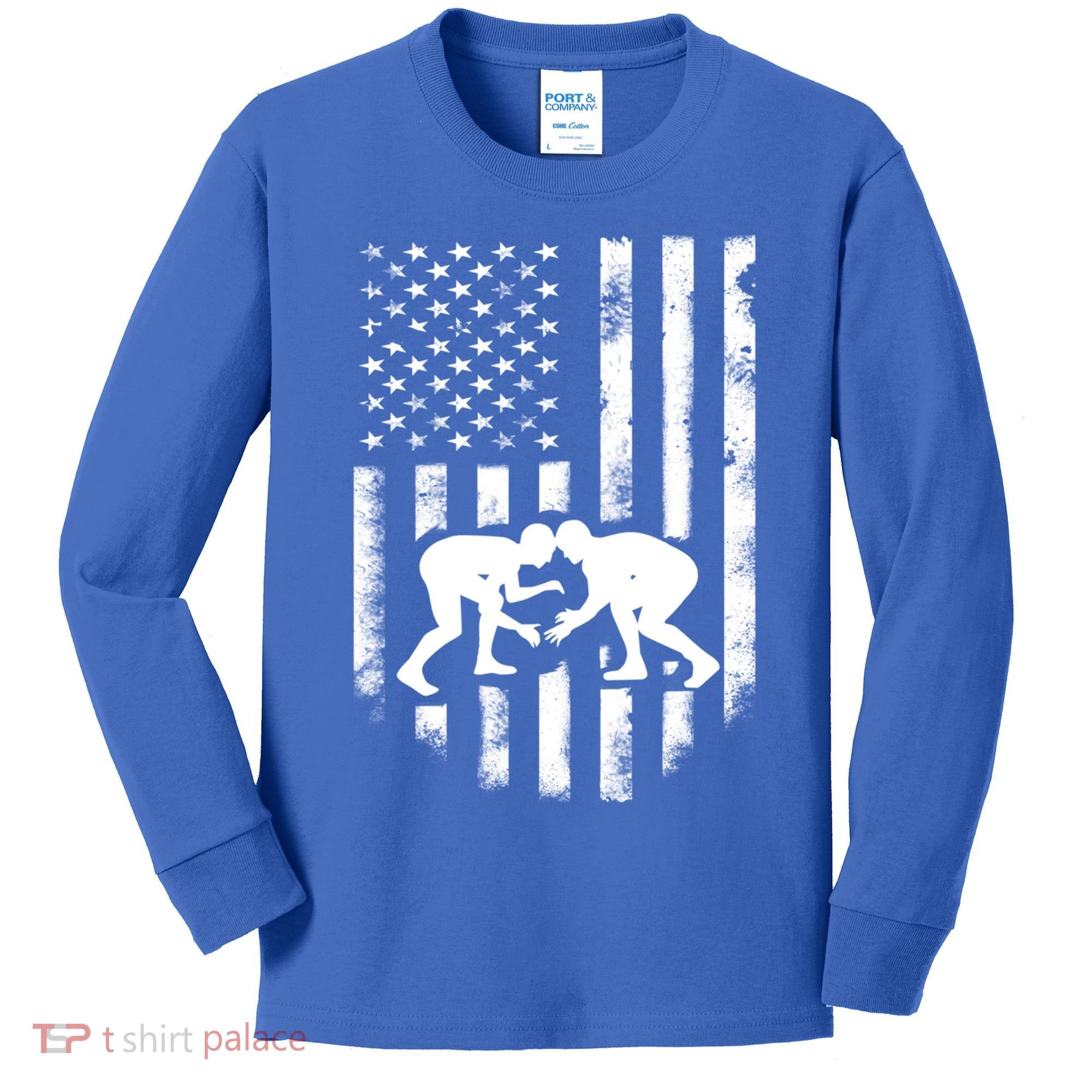 American Flag Wrestling Meaningful Gift Distressed Wrestle Gift Tee Kids Long Sleeve Shirt