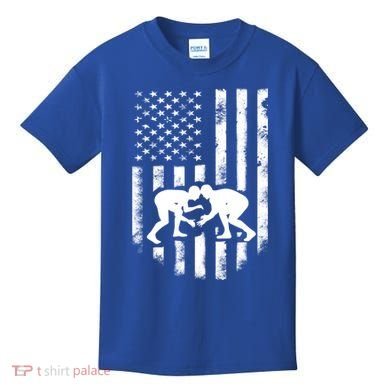 American Flag Wrestling Meaningful Gift Distressed Wrestle Gift Tee Kids T-Shirt