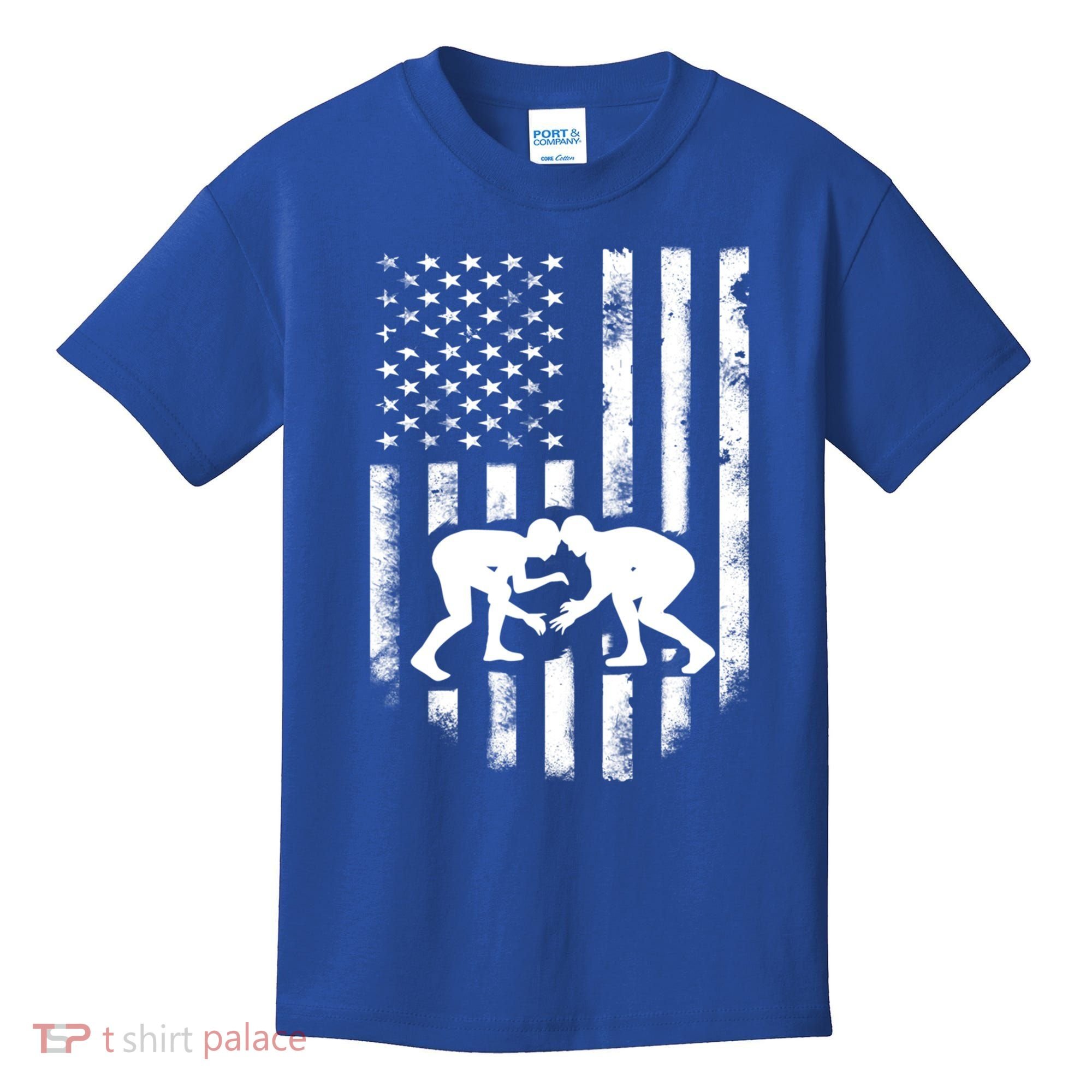 American Flag Wrestling Meaningful Gift Distressed Wrestle Gift Tee Kids T-Shirt