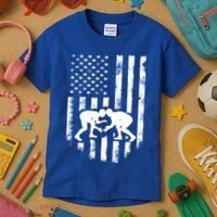 American Flag Wrestling Meaningful Gift Distressed Wrestle Gift Tee Kids T-Shirt thumb 3